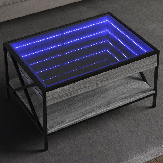 Coffee Table with Infinity LED Grey Sonoma 70x50x38 cm