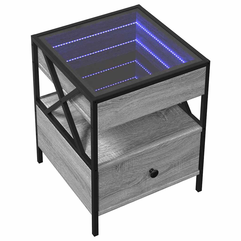 Coffee Table with Infinity LED Grey Sonoma 40x40x51 cm