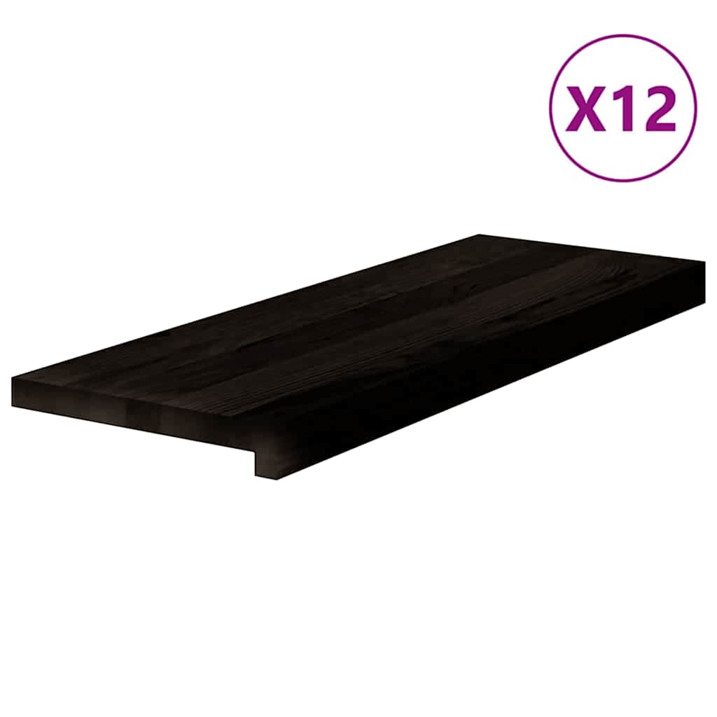 Stair Treads 12 pcs Brown Black 70x25x2 cm Solid Wood Oak