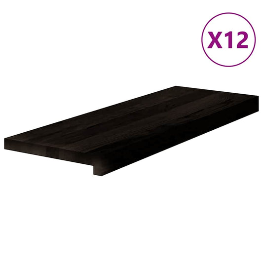 Stair Treads 12 pcs Brown Black 70x25x2 cm Solid Wood Oak