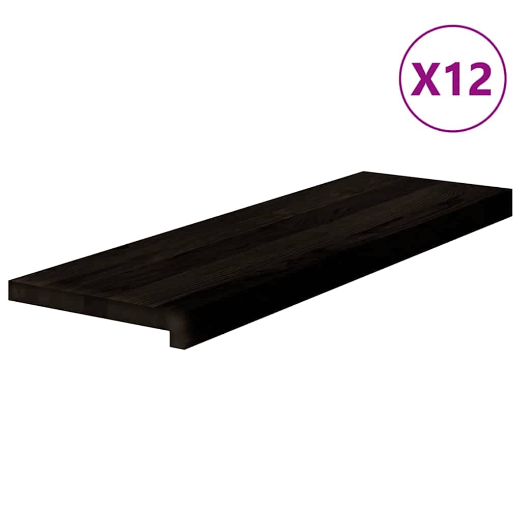 Stair Treads 12 pcs Brown Black 80x25x2 cm Solid Wood Oak
