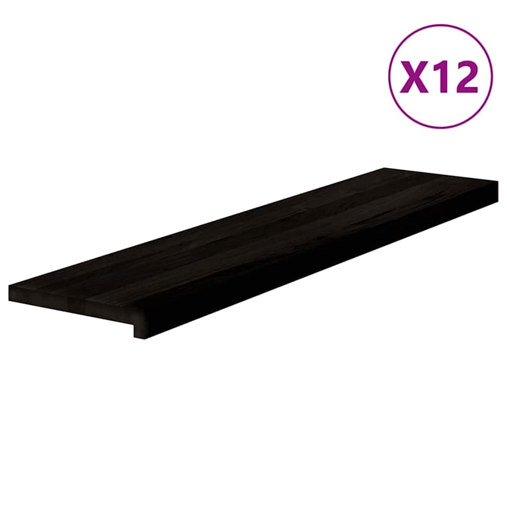 Stair Treads 12 pcs Brown Black 110x30x2 cm Solid Wood Oak