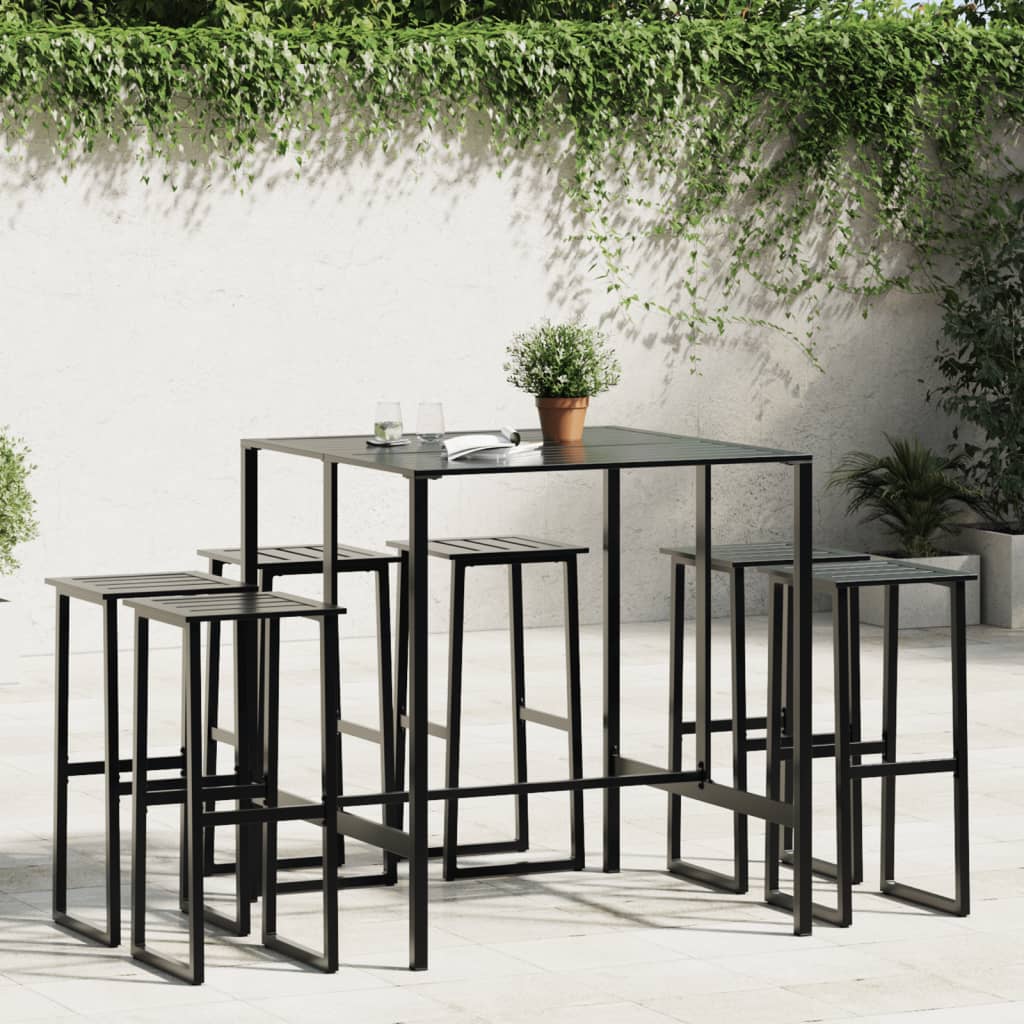 7 Piece Garden Bar Set Black Powder-coated Steel