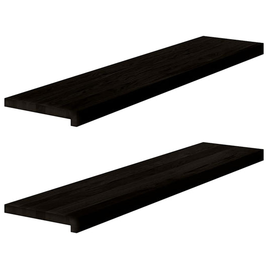 Stair Treads 2 pcs Brown Black 110x30x2 cm Solid Wood Oak