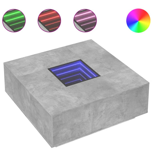 Coffee Table with Infinity LED Concrete Grey 100x100x40 cm