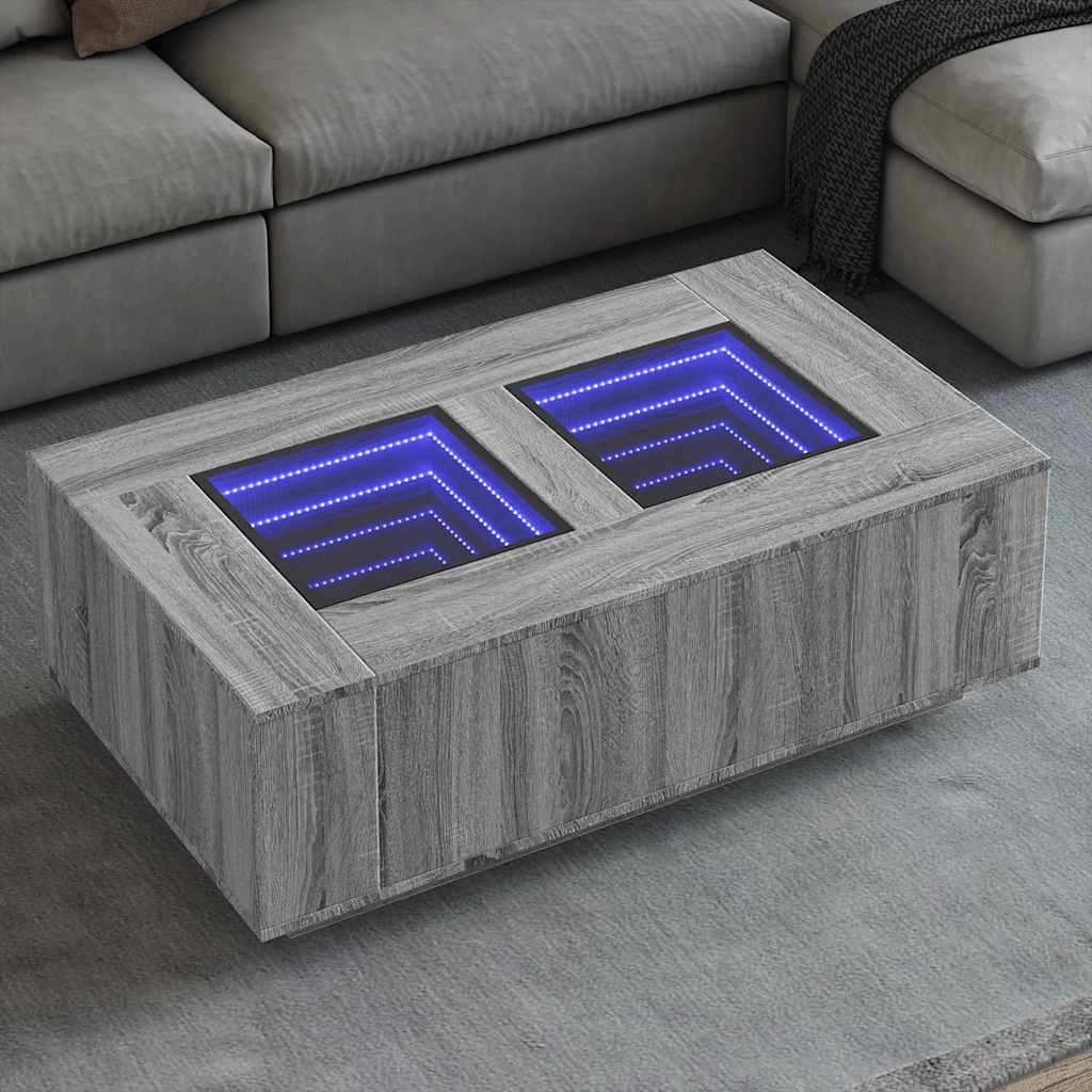 Coffee Table with Infinity LED Grey Sonoma 116x69x40 cm