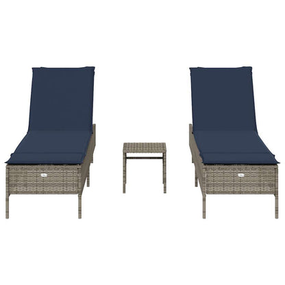 3 Piece Sun Lounger Set with Cushion Gray Poly Rattan
