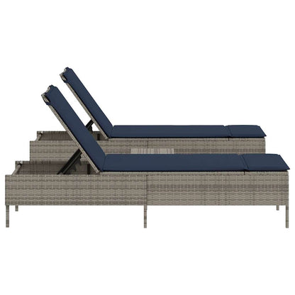 3 Piece Sun Lounger Set with Cushion Gray Poly Rattan