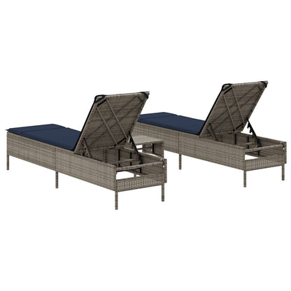 3 Piece Sun Lounger Set with Cushion Gray Poly Rattan