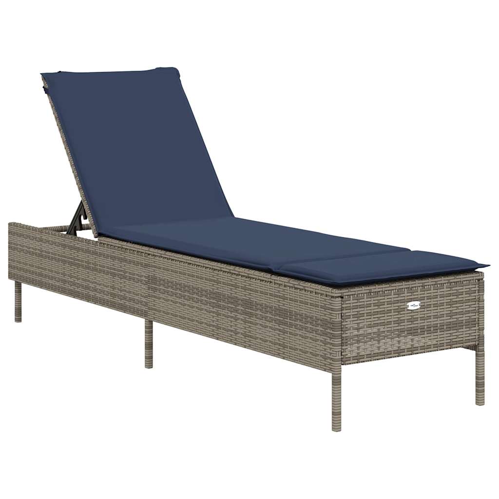 3 Piece Sun Lounger Set with Cushion Gray Poly Rattan