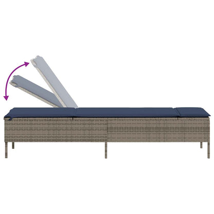 3 Piece Sun Lounger Set with Cushion Gray Poly Rattan