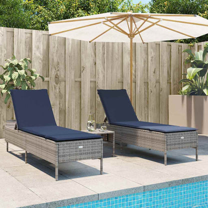 3 Piece Sun Lounger Set with Cushion Gray Poly Rattan