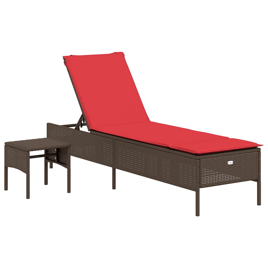 3 Piece Sun Lounger Set with Cushion Brown Poly Rattan