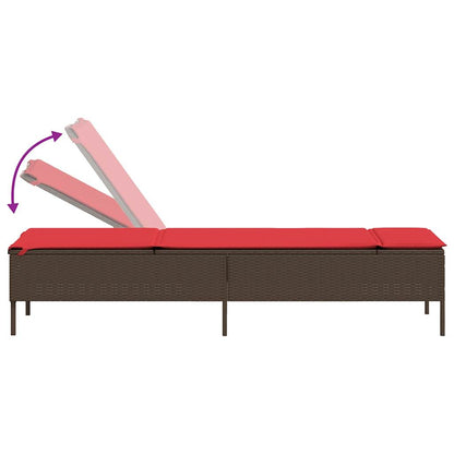 3 Piece Sun Lounger Set with Cushion Brown Poly Rattan