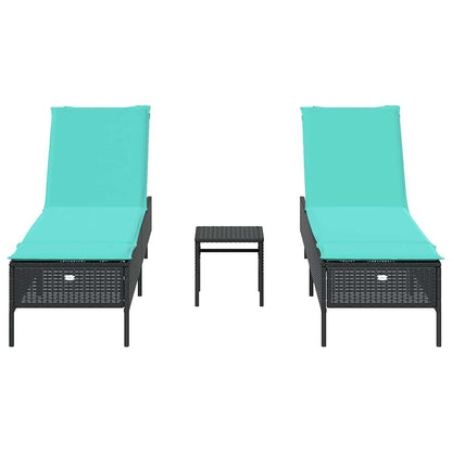 3 Piece Sun Lounger Set with Cushion Black Poly Rattan