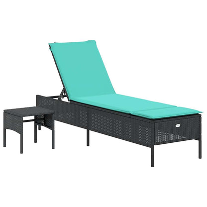 3 Piece Sun Lounger Set with Cushion Black Poly Rattan