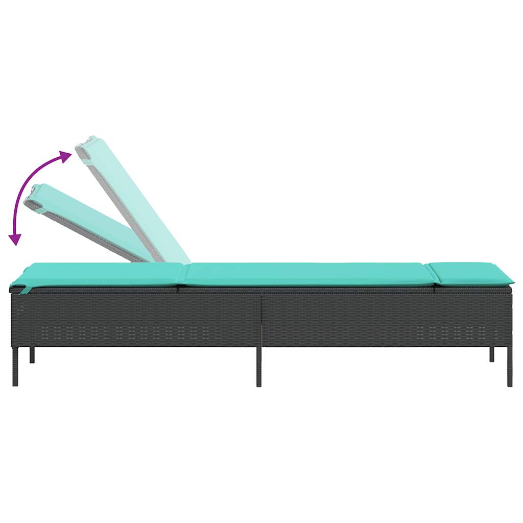 3 Piece Sun Lounger Set with Cushion Black Poly Rattan