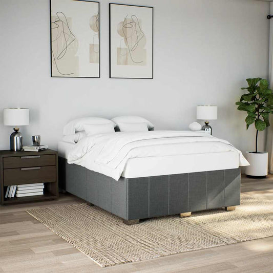 Bed Frame without Mattress Dark Grey Double Fabric