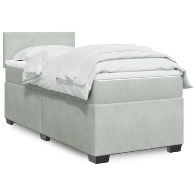 Box Spring Bed with Mattress Light Grey 100x200 cm Velvet