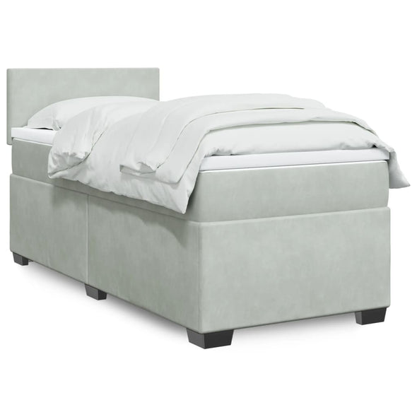 Box Spring Bed with Mattress Light Grey 100x200 cm Velvet
