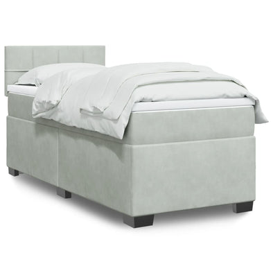 Box Spring Bed with Mattress Light Grey 100x200 cm Velvet