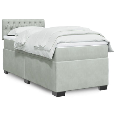 Box Spring Bed with Mattress Light Grey 100x200 cm Velvet