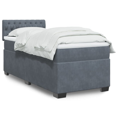 Box Spring Bed with Mattress Dark Grey 100x200 cm Velvet