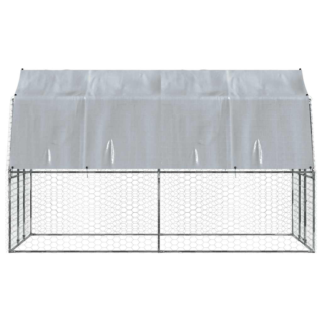 Dog Cage with Roof and Door Silver Galvanized Steel