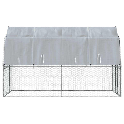 Dog Cage with Roof and Door Silver Galvanized Steel