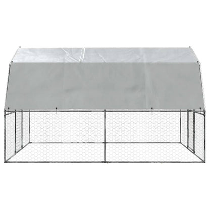 Chicken Cage with Roof and Door Silver Galvanised Steel