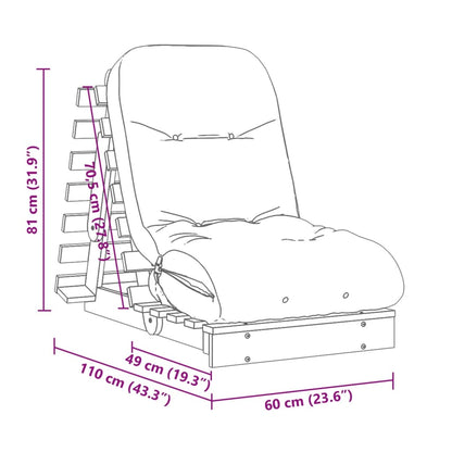 Futon Sofa Bed with Mattress 60x206x11 cm Solid Wood Pine