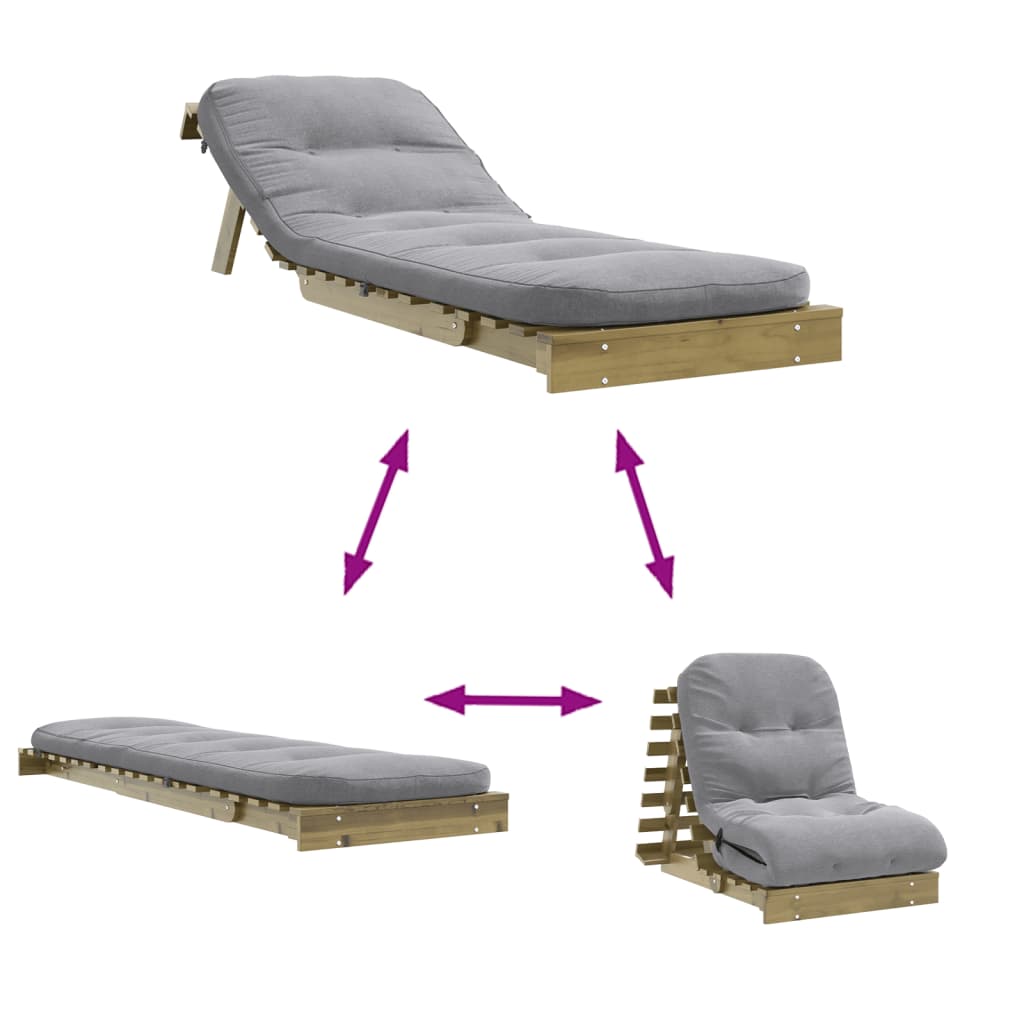 Futon Sofa Bed with Mattress 70x206x11 cm Impregnated Wood Pine