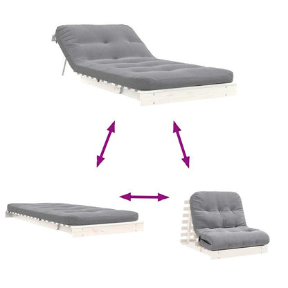 Futon Sofa Bed with Mattress White 80x206x11 cm Solid Wood Pine