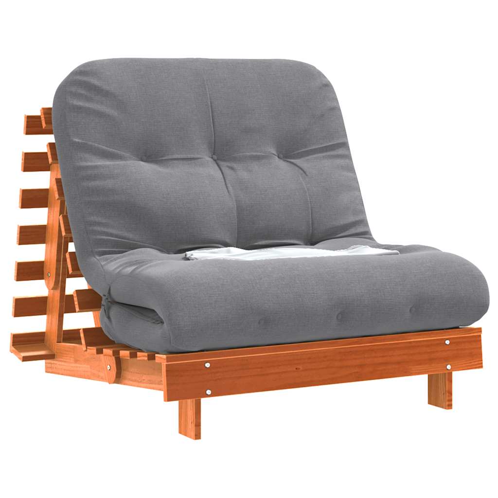 Futon Sofa Bed with Mattress Wax Brown 80x206x11 cm Solid Wood Pine