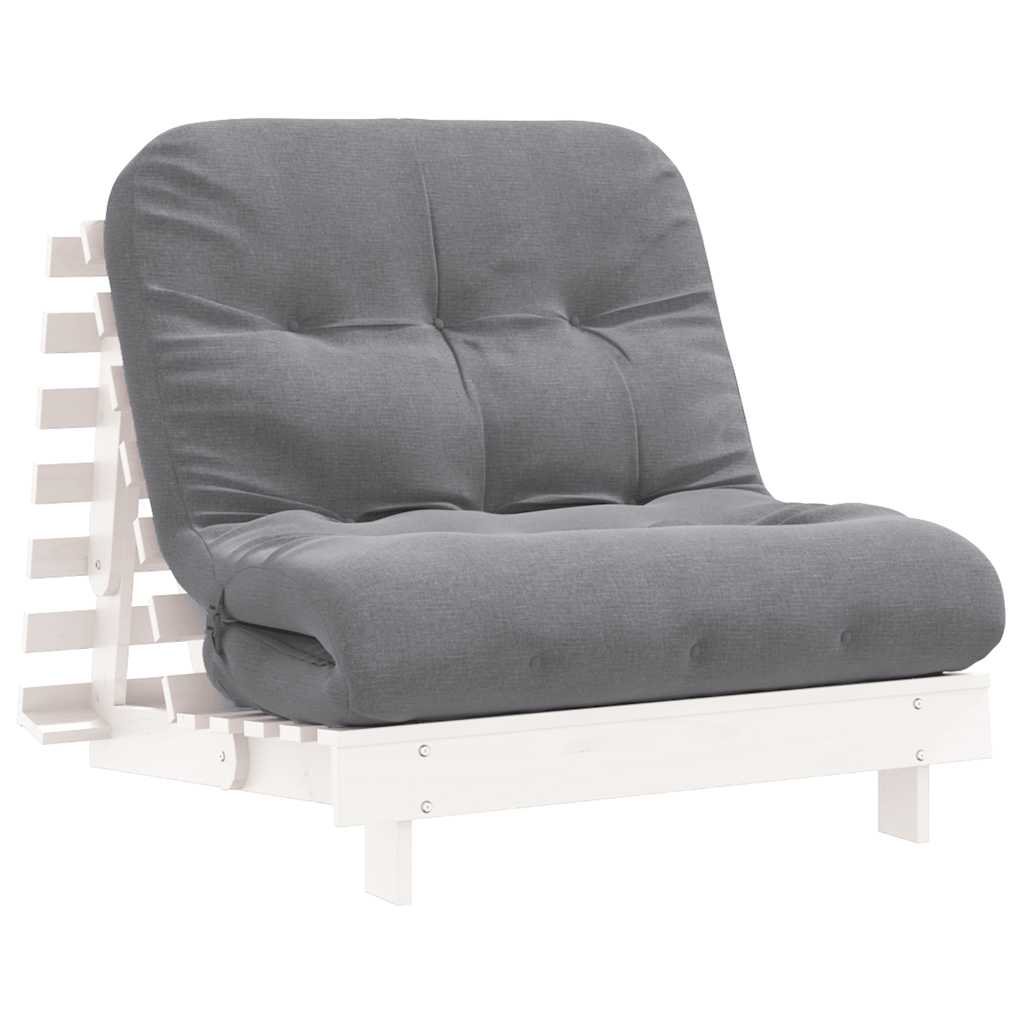 Futon Sofa Bed with Mattress White 90x206x11 cm Solid Wood Pine