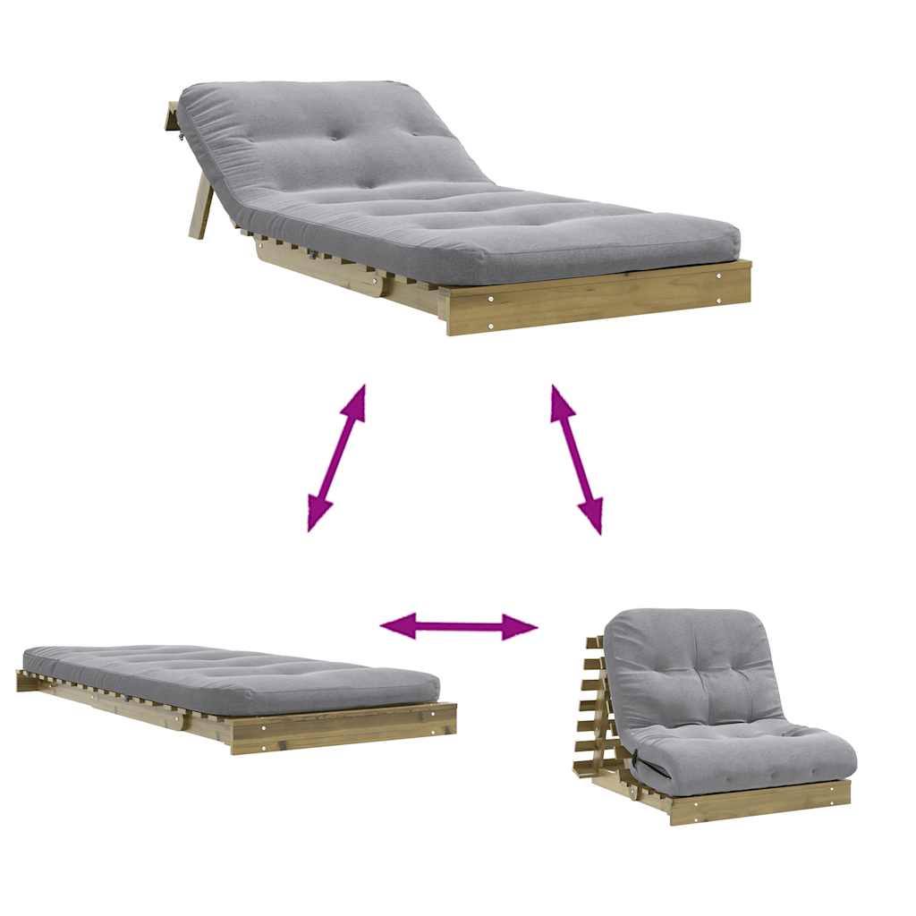 Futon Sofa Bed with Mattress 90x206x11 cm Impregnated Wood Pine