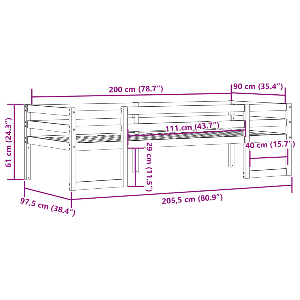 Kids' Bed Frame without Mattress White 90x200 cm Solid Wood Pine
