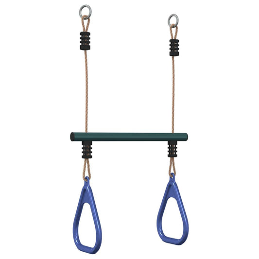 Trapeze Bar with Gym Rings for Kids Blue and Dark Green Steel