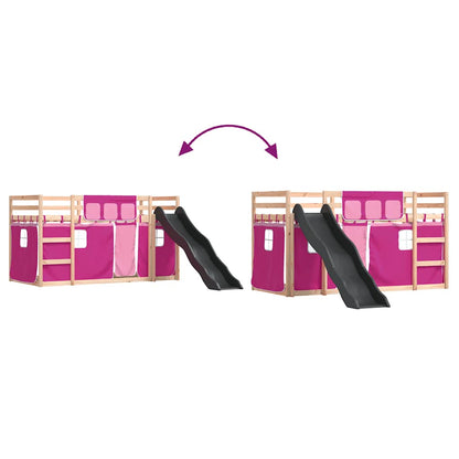 Bunk Bed without Mattress with Slide and Curtains Pink 80x200 cm