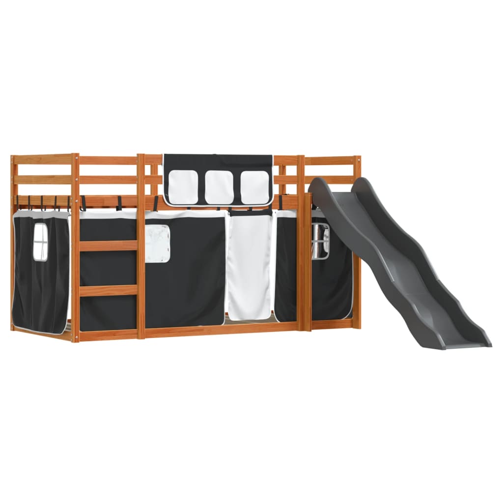 Bunk Bed with Slide and Curtains White and Black 80x200 cm