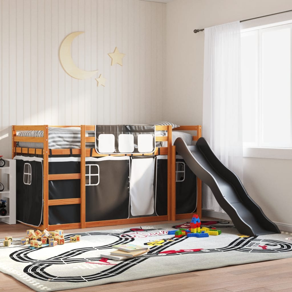 Bunk Bed with Slide and Curtains White and Black 80x200 cm