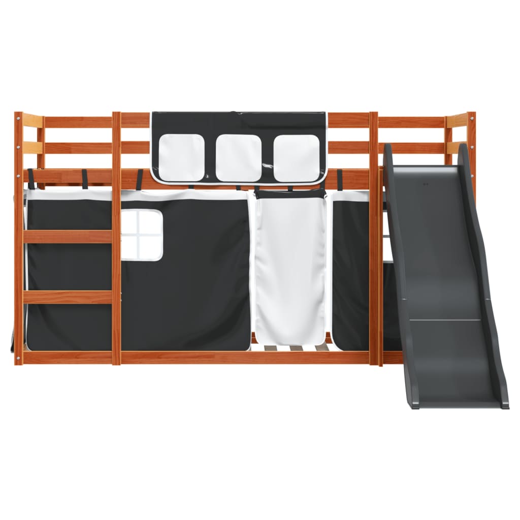 Bunk Bed with Slide and Curtains White and Black 80x200 cm