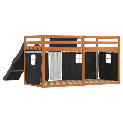 Bunk Bed with Slide and Curtains White and Black 80x200 cm