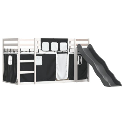 Bunk Bed with Slide and Curtains White and Black 90x190 cm