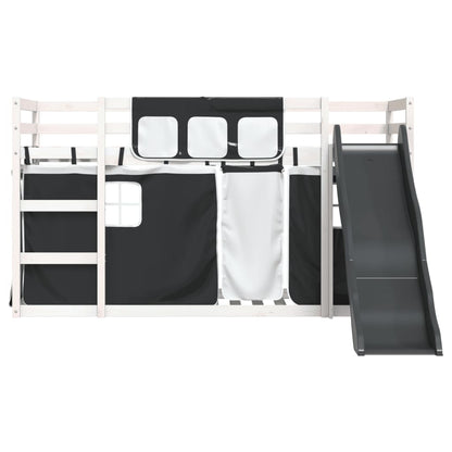 Bunk Bed with Slide and Curtains White and Black 90x190 cm