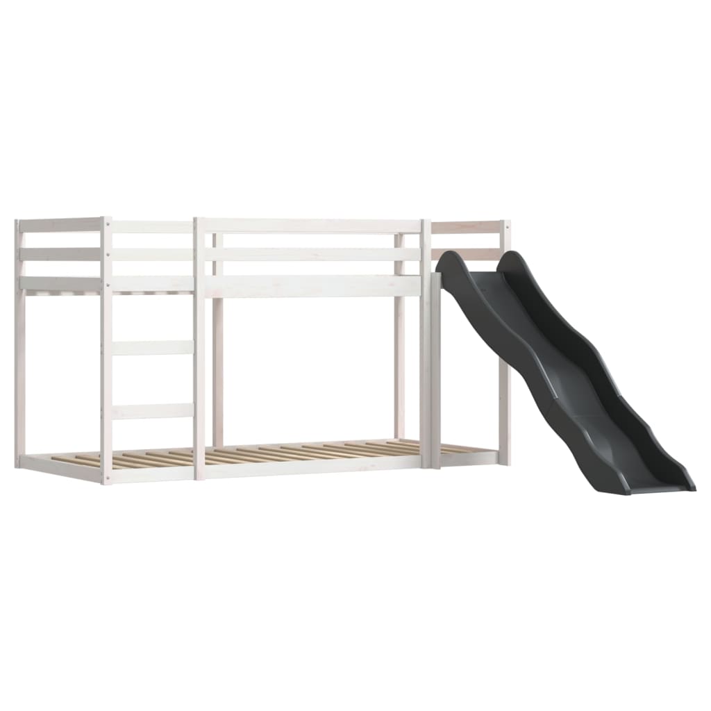 Bunk Bed with Slide and Curtains White and Black 90x190 cm