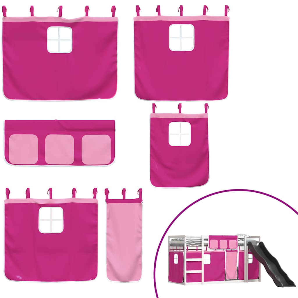 Bunk Bed without Mattress with Slide and Curtains Pink 90x190 cm Single