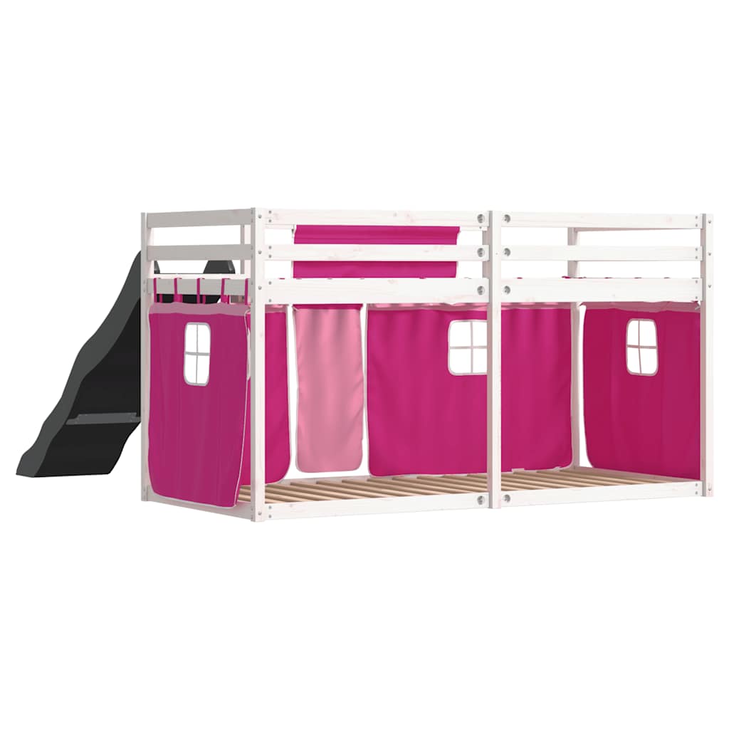 Bunk Bed without Mattress with Slide and Curtains Pink 90x190 cm Single