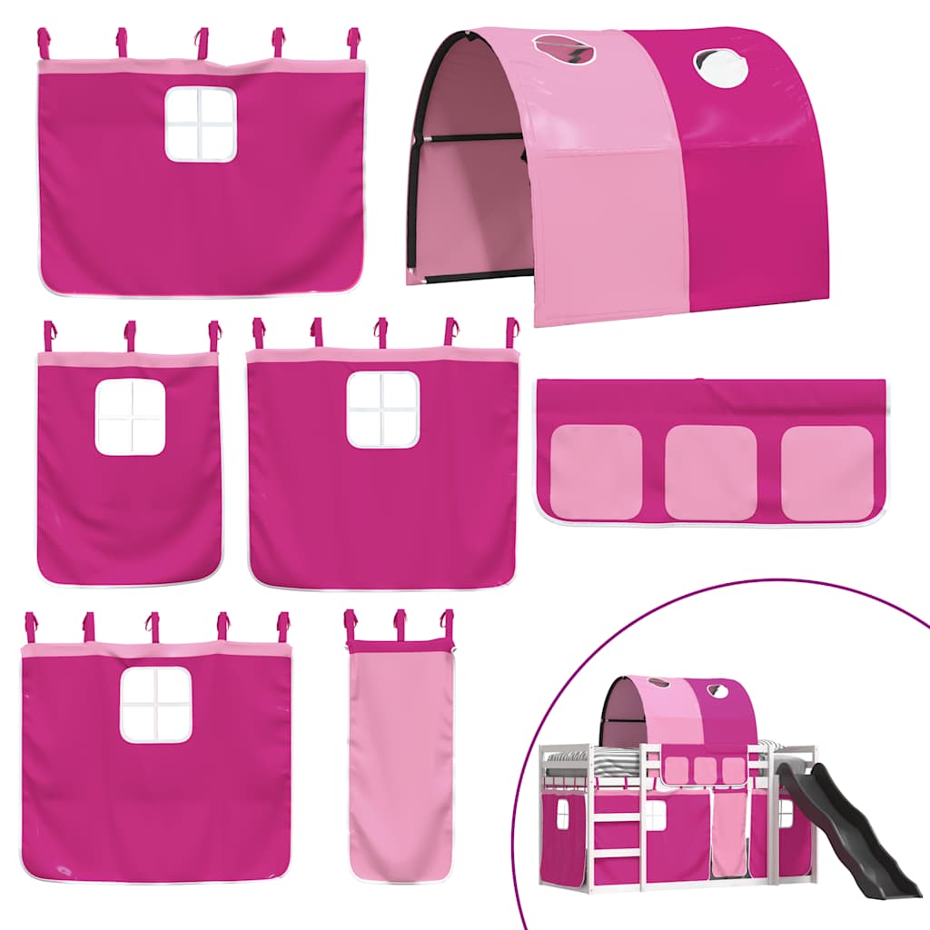 Bunk Bed without Mattress with Slide and Curtains Pink 90x200 cm