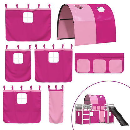 Bunk Bed without Mattress with Slide and Curtains Pink 90x200 cm